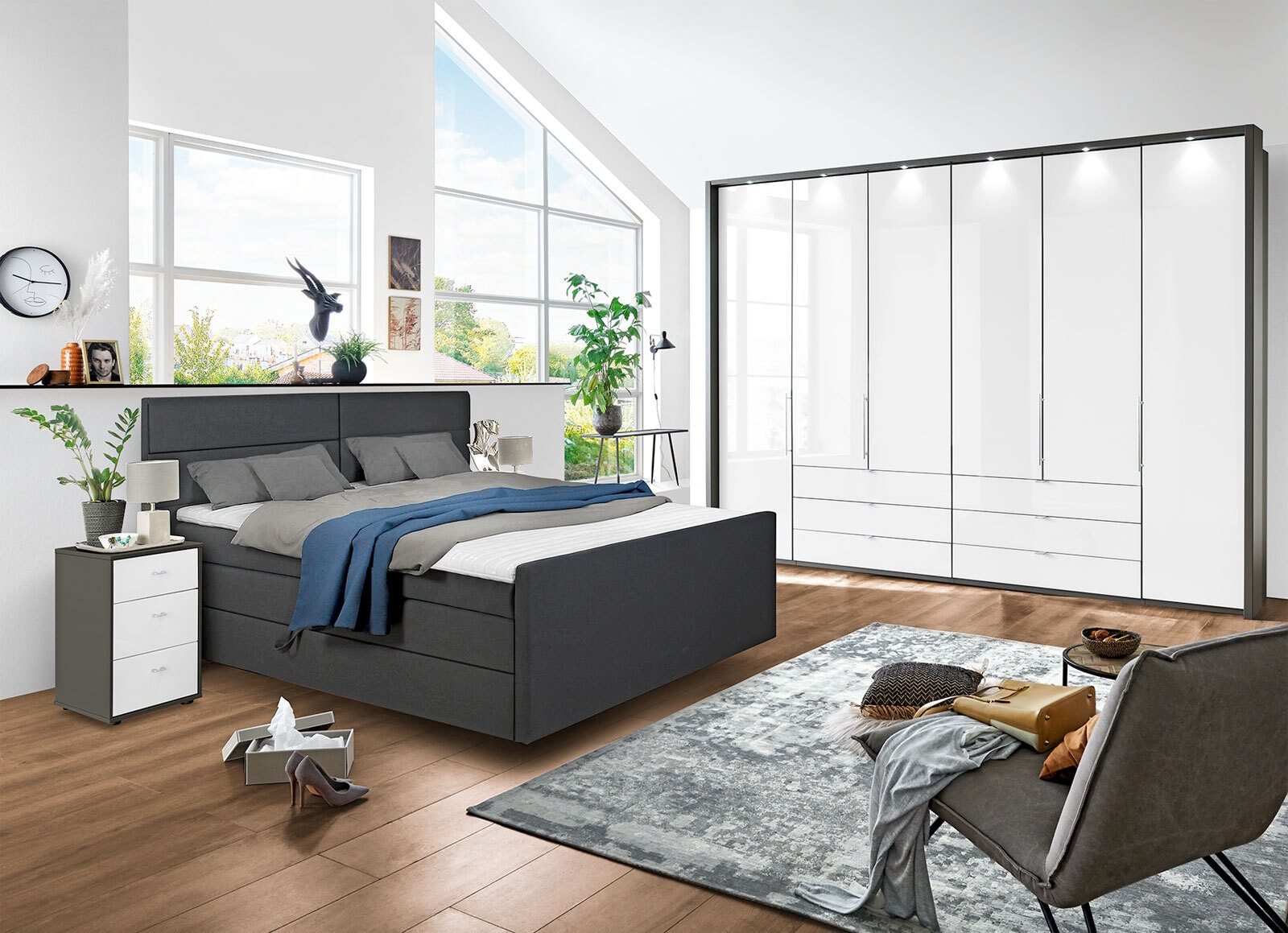Kleiderschrank LOFT Havanna/ Glas weiß