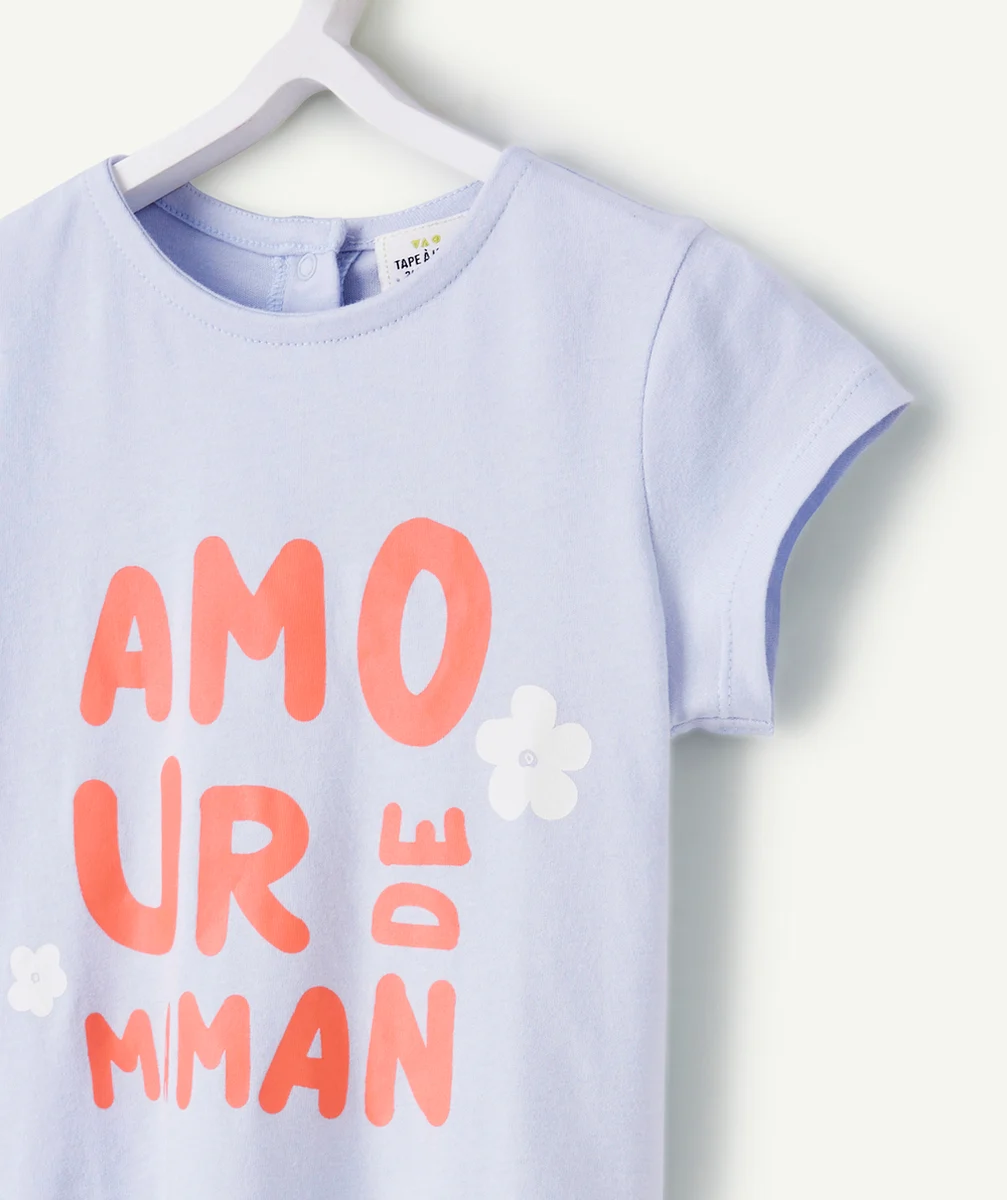 T-SHIRT BÉBÉ FILLE EN COTON BIO MAUVE AVEC MESSAGE AMOUR ROUGE