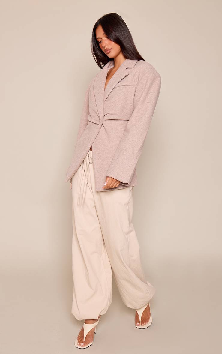 Gris Pierre Blazer Cintré Effet Laine