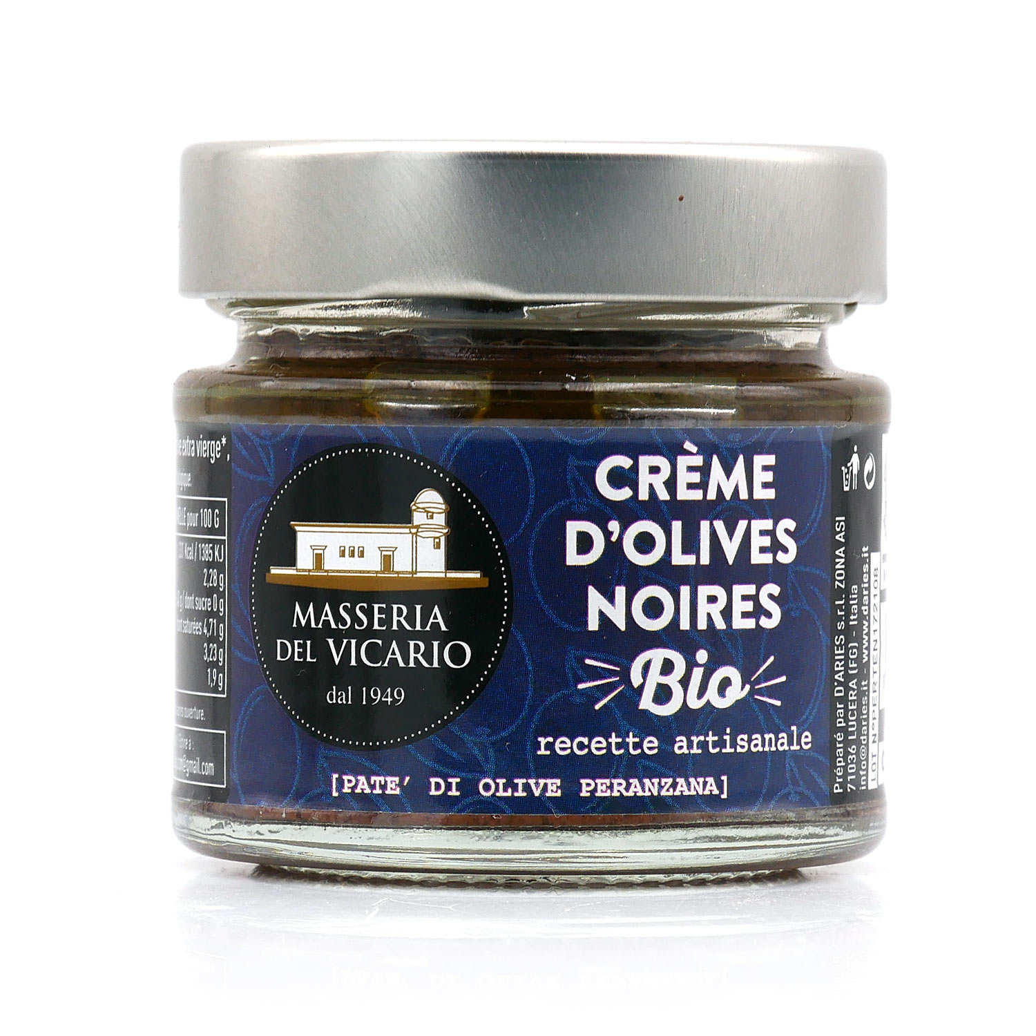 Crème d'olives noires bio - Pate' di olive peranzana - masseria del Vicario
