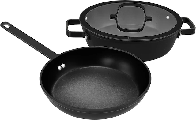 Hanseatic Pfannen-Set »ALU PRO« Aluminium Set, 1x Pfanne 24 cm, 1x Servierpfanne 28 cm mit Deckel, 3 Stk. tlg. Profi Pfannen mit Antihaftbeschichtung, für alle Herdarten, Induktion