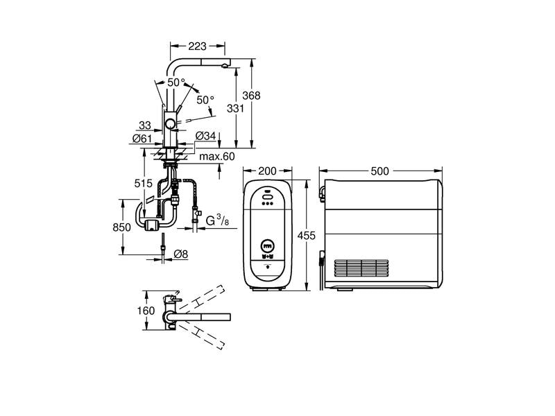 GROHE Küchenarmatur Blue Home L-Auslauf Starter Kit Spültischbatterie Supersteel