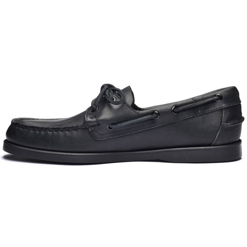 DOCKSIDES CUIR Total Black-Chaussures bateau pour homme en cuir noir Portland