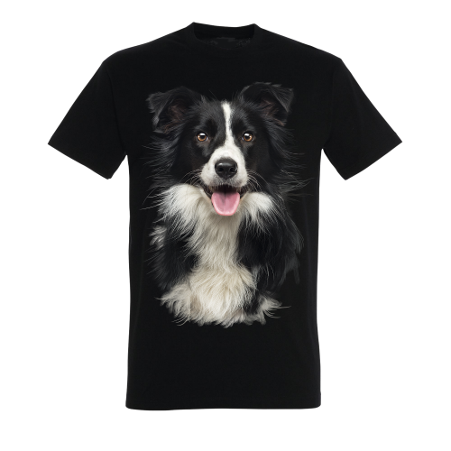 Camiseta preta unissex com estampa de border collie