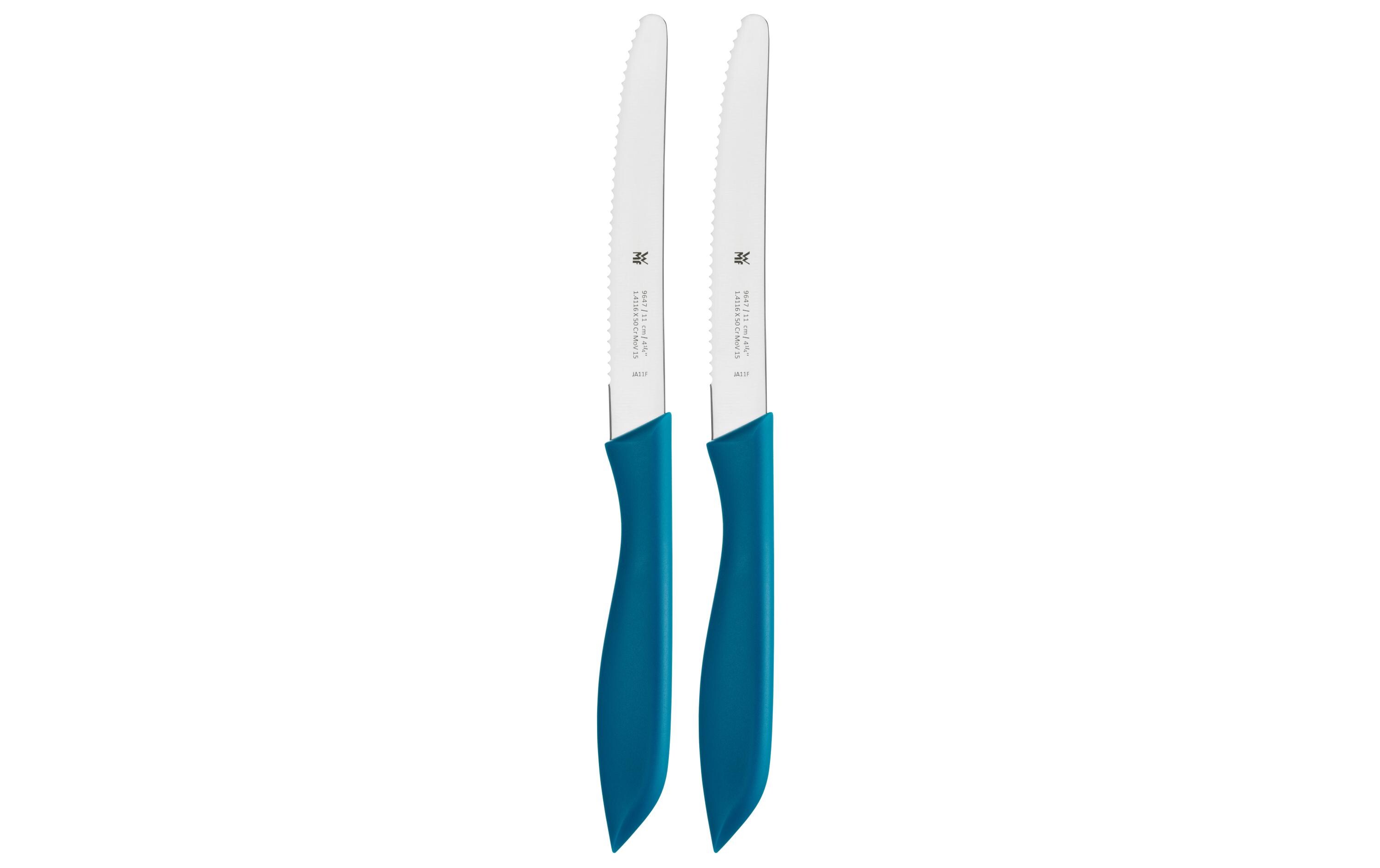 Vespermesser Set, 2-teilig, BlauMesser mit Wellenschliff aus rostfreiem und säurebeständigem Spezialklingenstahl