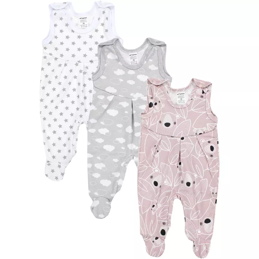 TupTam Baby Mädchen Strampler mit Fuß 3er Pack rosagrau