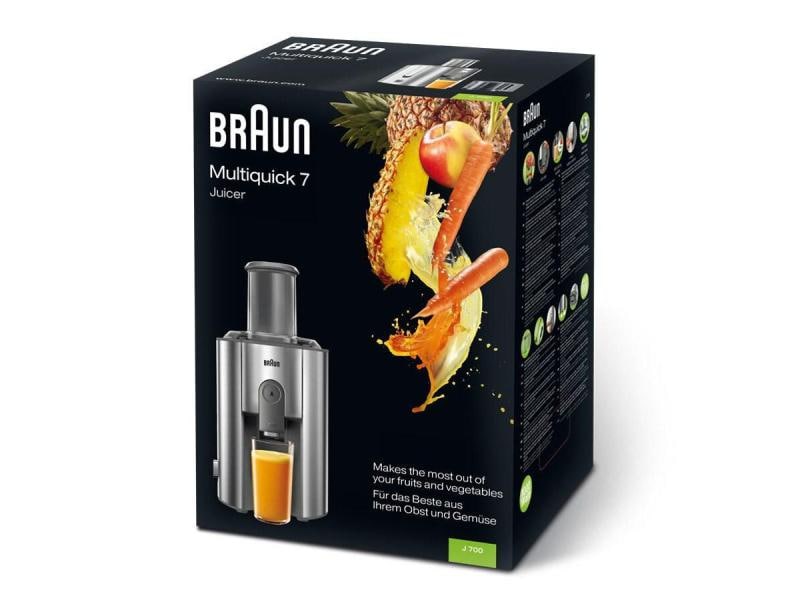Braun Entsafter Multiquick J700 Silber 1000-Watt-Leistung für alle Frucht- und Gemüsesorten