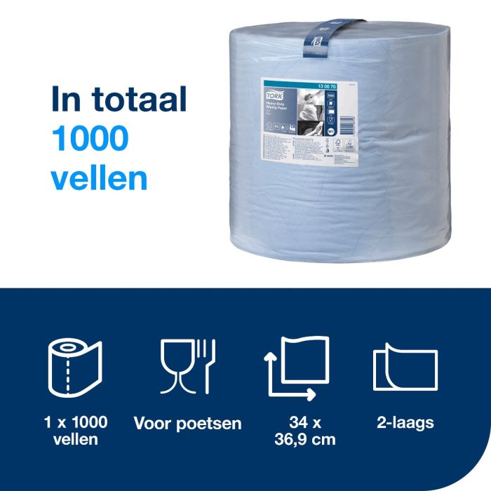 Tork 130070 Wiper 430 Perform 2-lgs blauw 340 mtr x 37 cm pak à 1 rol/1000 vel (130070)