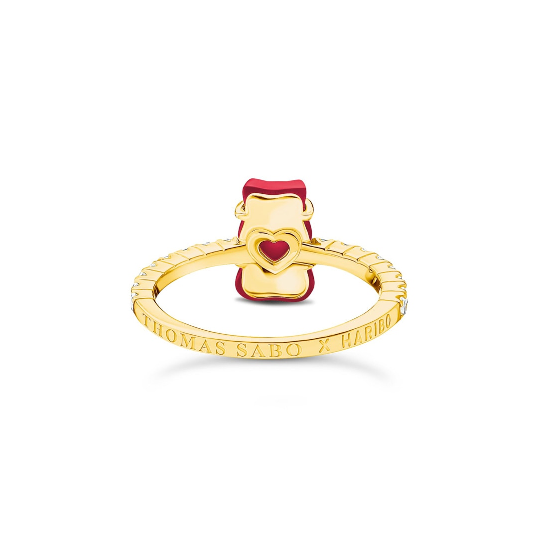 Thomas Sabo x HARIBO Ring mit rotem Mini-Goldbären und Steinen vergoldet