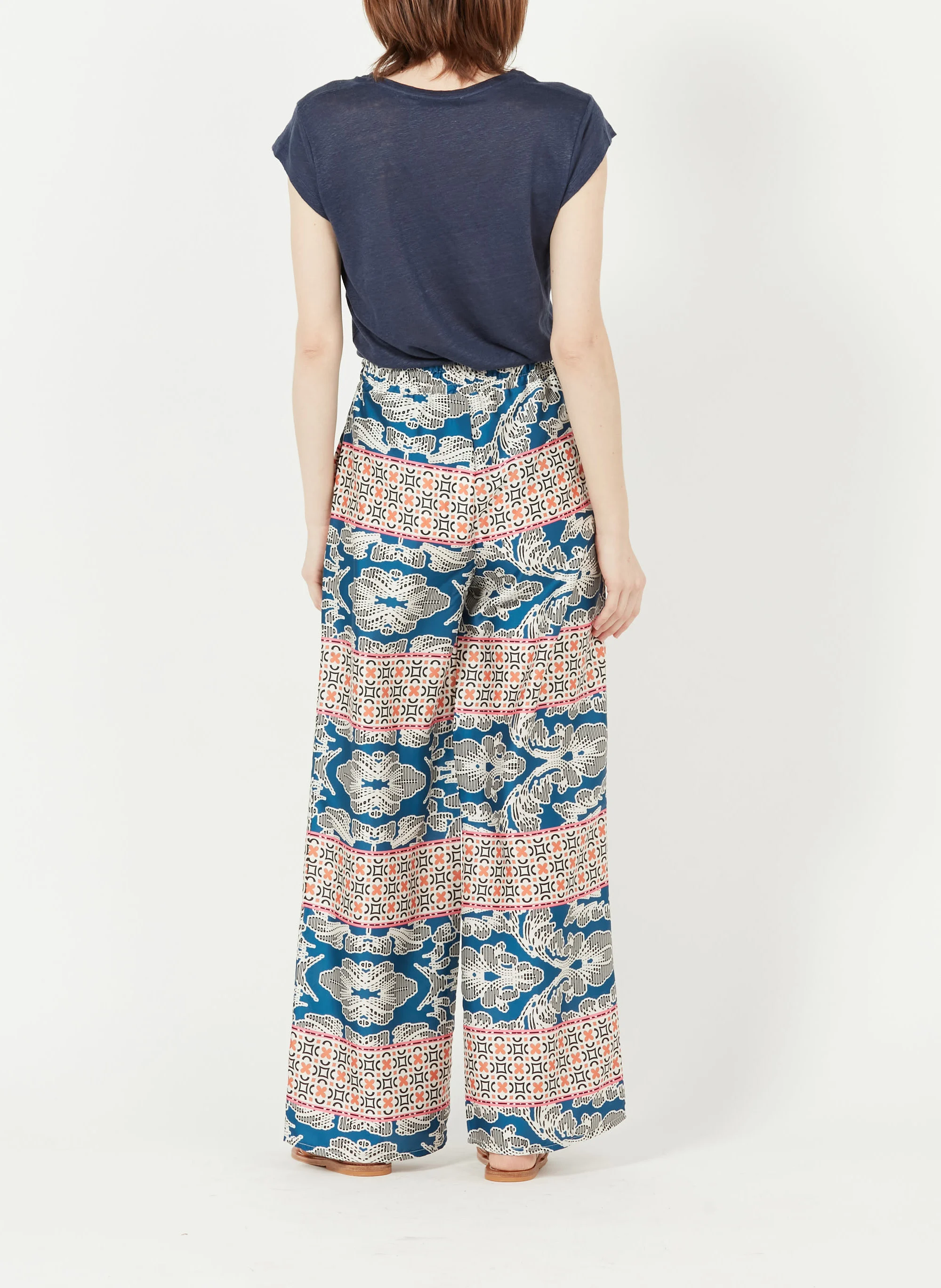 Tee-shirt col V en lin | Bleu