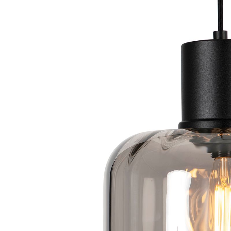 Design hanglamp zwart met smoke glas 3-lichts 226 cm - Qara
