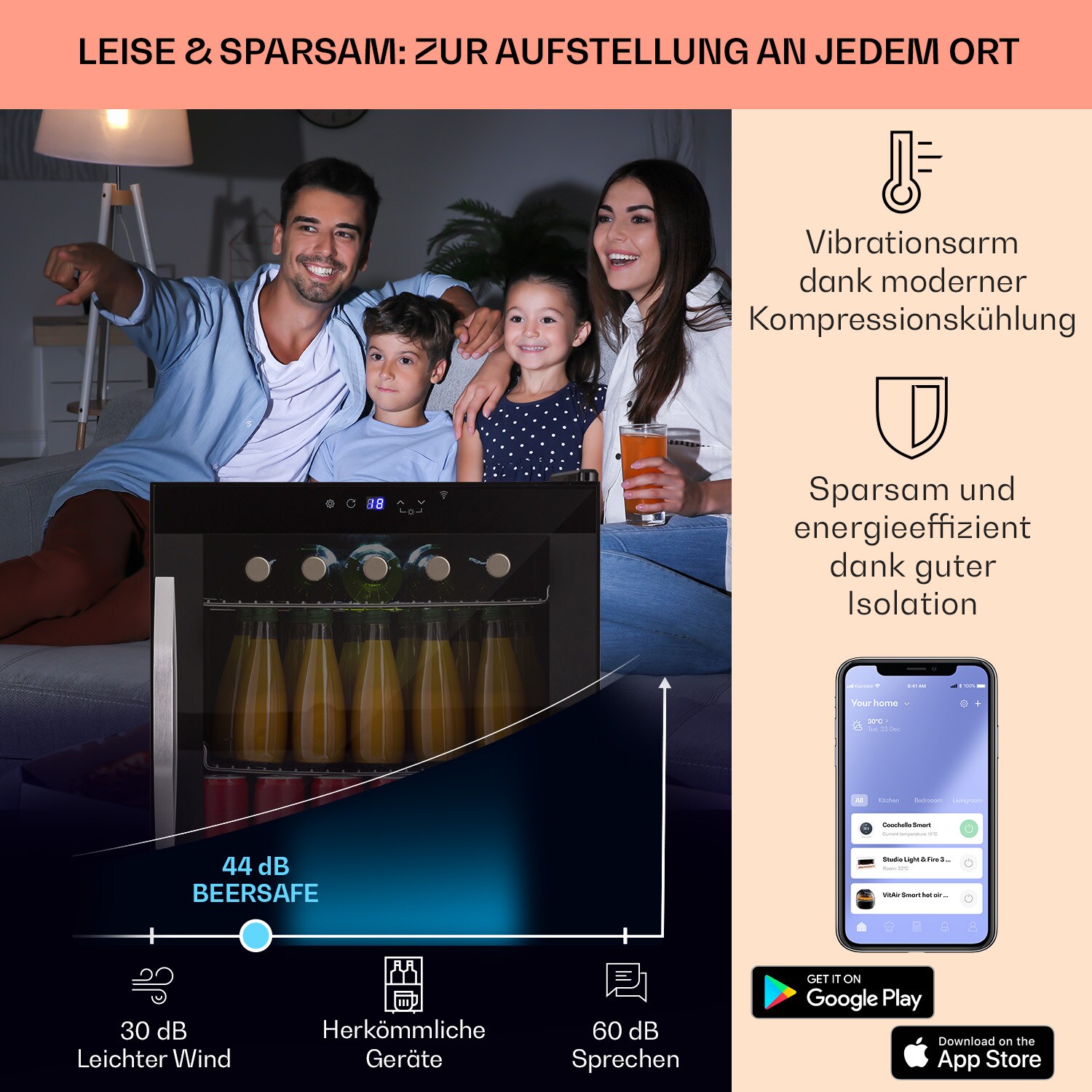 Coachella 50 Weinkühlschrank 47 Liter WiFi-Funktion Hintergrundbeleuchtung Edelstahl