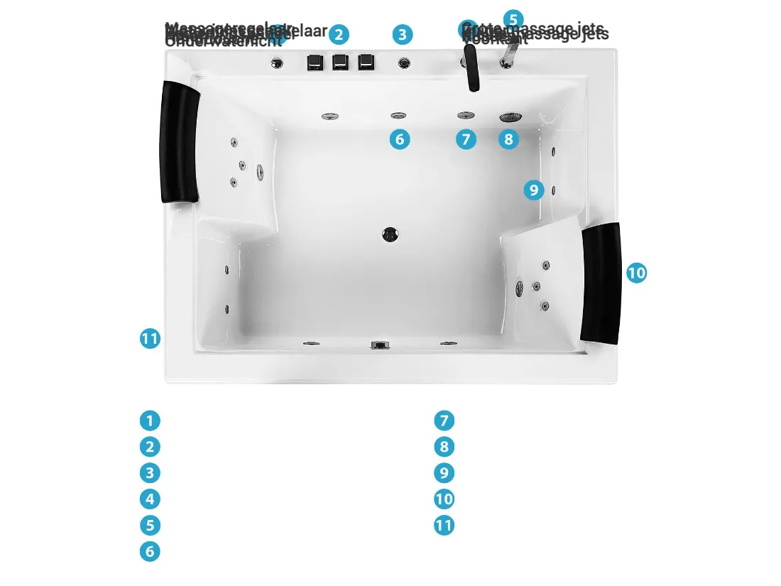 Hoek bubbelbad met LED SALAMANCA 183 x 142 cm Wit