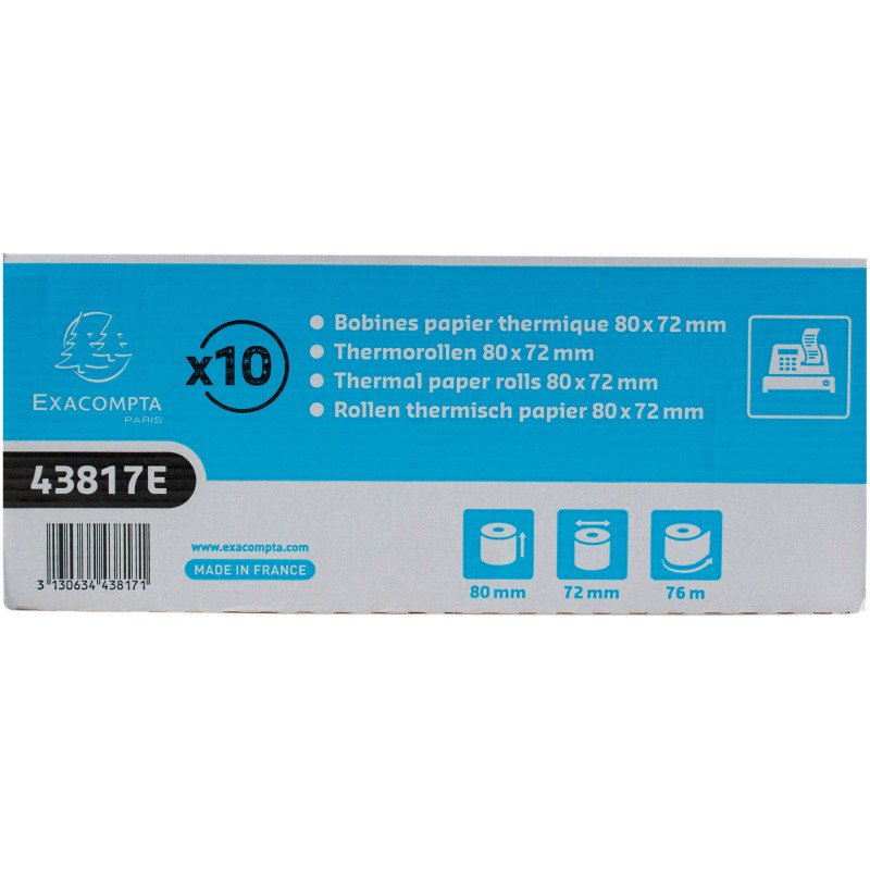 Bobines Caisses Exacompta 43817E - l 80 mm x L 76 m, Ø 72 mm - 1 pli(s) - paquet de 10