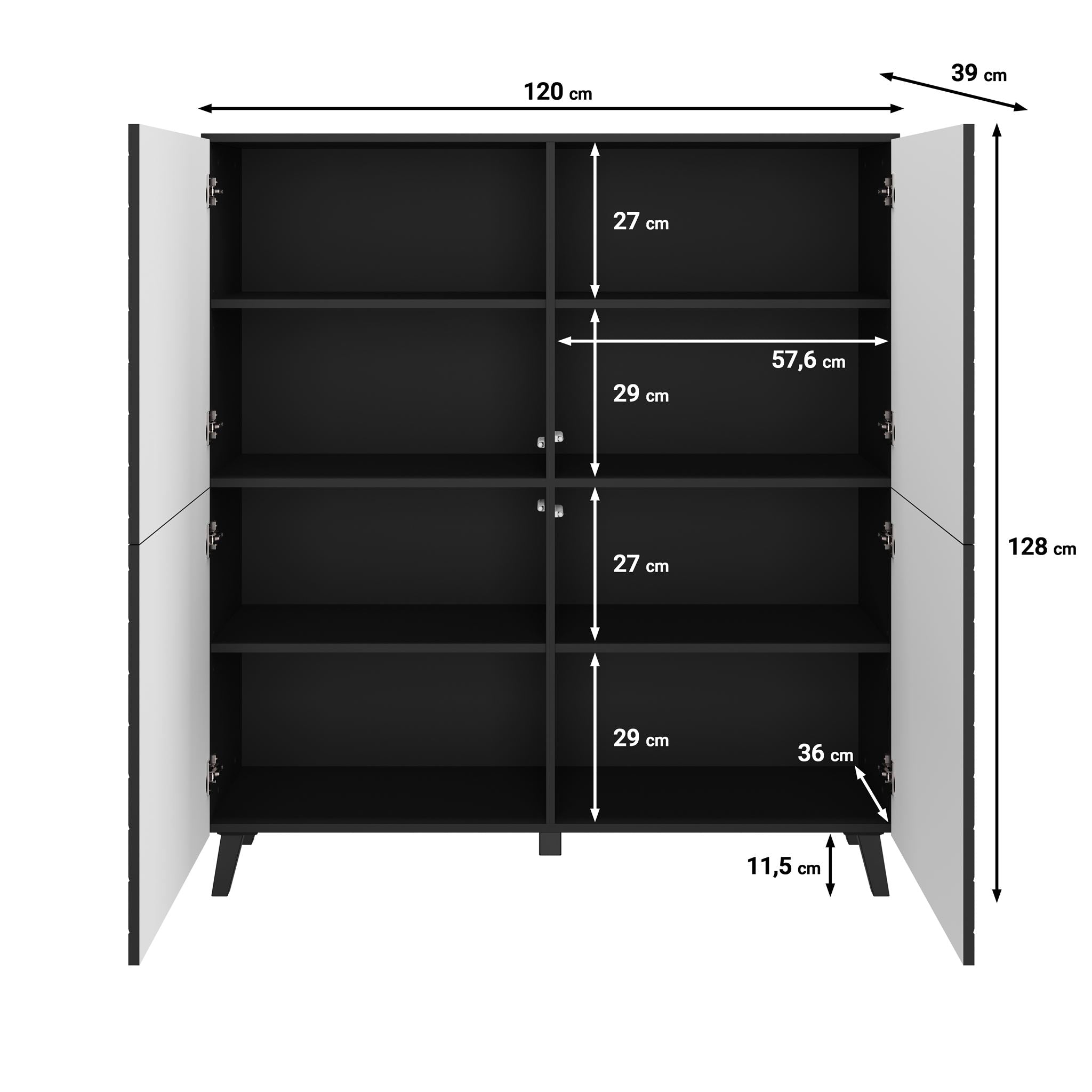 Meubella - Dressoir Pulse - Zwart - 120 cm