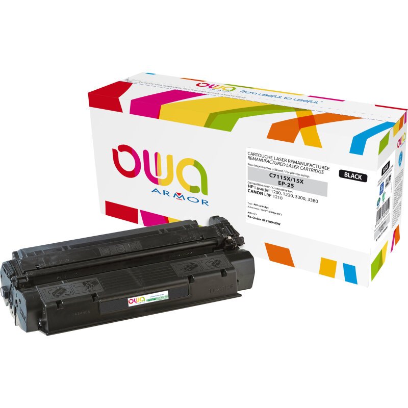 Toner remanufacturé OWA - haute capacité - Noir - pour HP C7115X, CANON EP-25