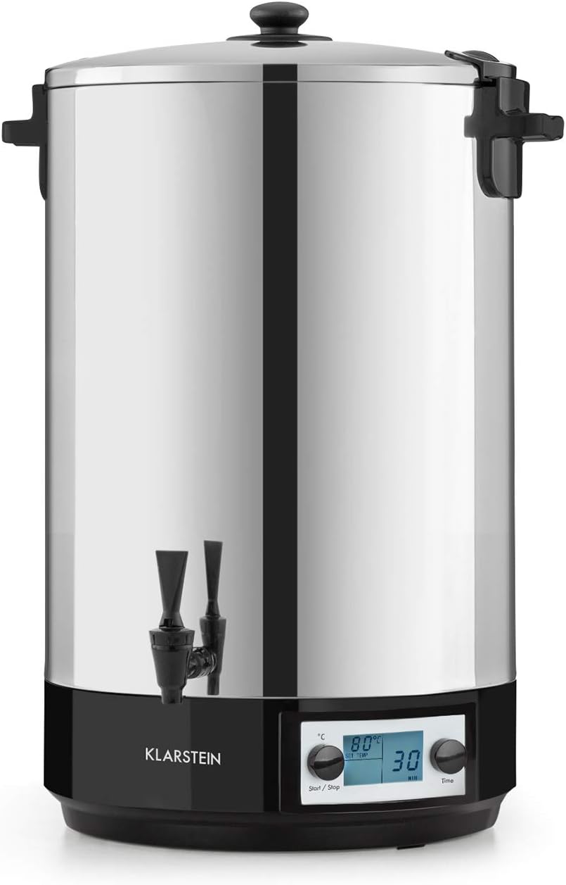 Klarstein KonfiStar 50 Digital Einkochautomat Einkochtopf Einkocher Heißgetränkespender, 50 Liter, 2500 Watt, 30-100 °C, Timer, Warmhalte-Funktion, Deckel mit Verschluss, Edelstahl poliert