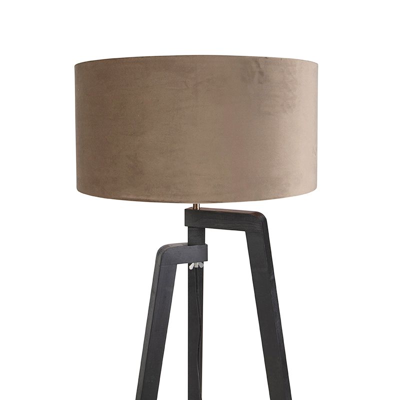 Vloerlamp tripod zwart met taupe kap en goud 50 cm - Puros