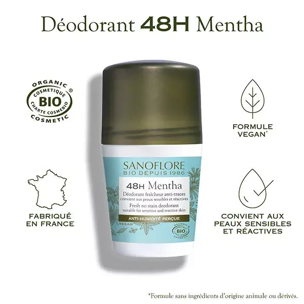 Desodorante Roll-On Sanoflore Fresh Mint Orgânico 48h 50ml
