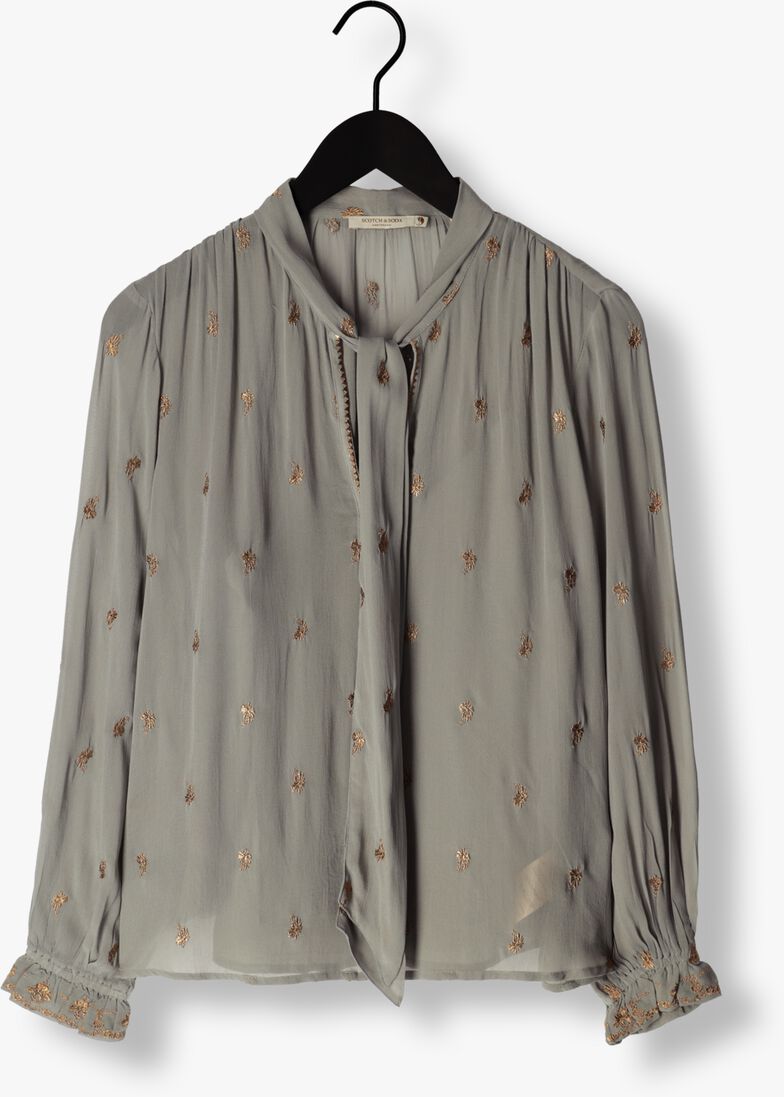 SCOTCH & SODA grijze scotch & soda blouse embroidered top with tie neck