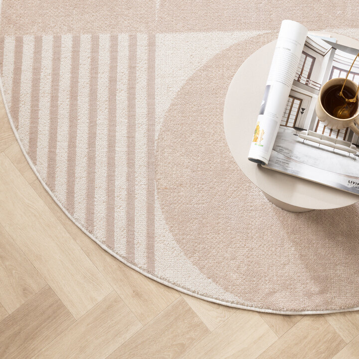 Rond Japandi vloerkleed - Aurora Circles Beige