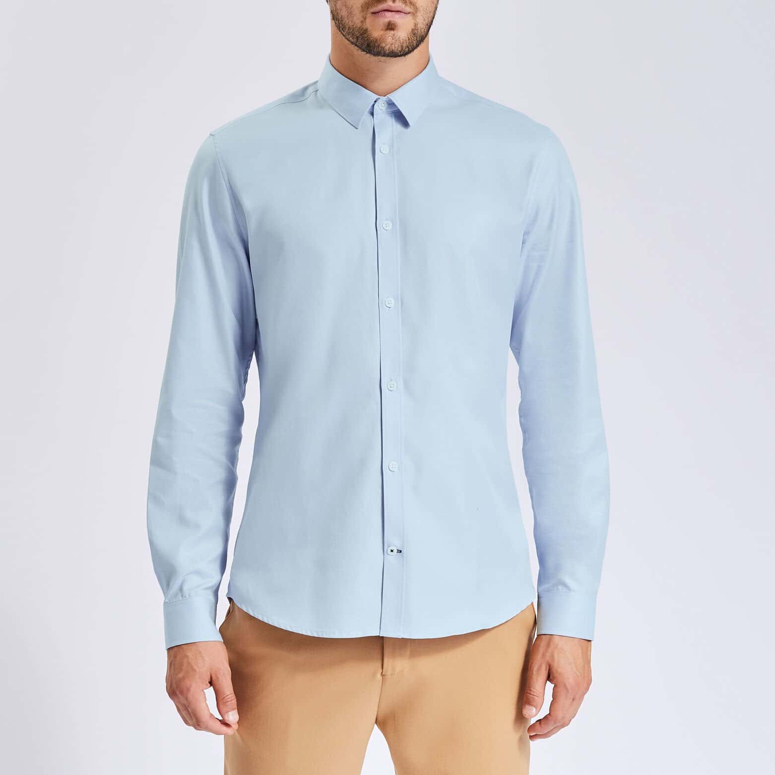 Chemise extra-slim repassage facile unie coton Bleu clair