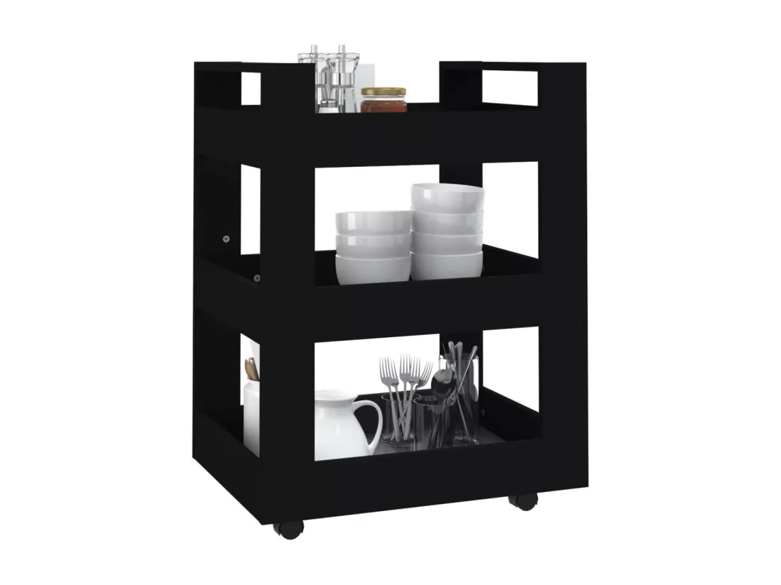 Chariot de cuisine Noir 60x45x80 cm Bois d'ingénierie