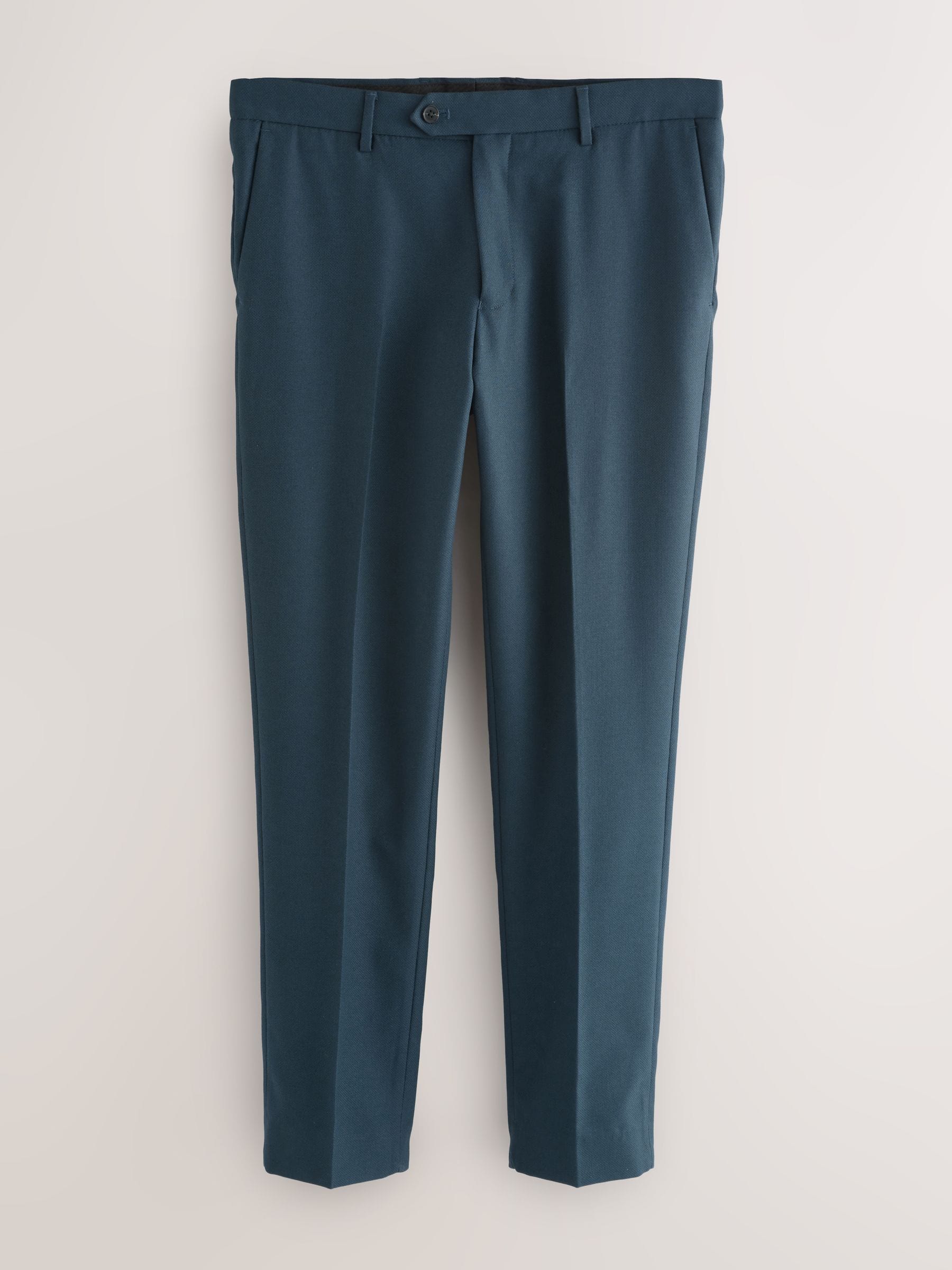 Blauwgroen - Slim Fit - Kostuum met textuur: broek