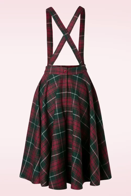 Timeless Sophie wollen geruite rok met bretels in rood en donkergroen