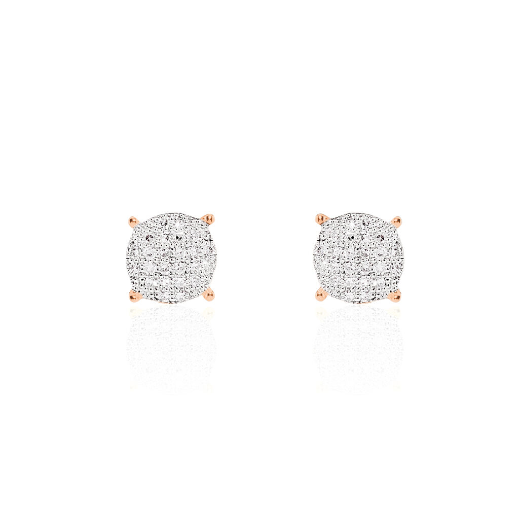 Boucles D'oreilles Puces Princesse Or Rose Diamant