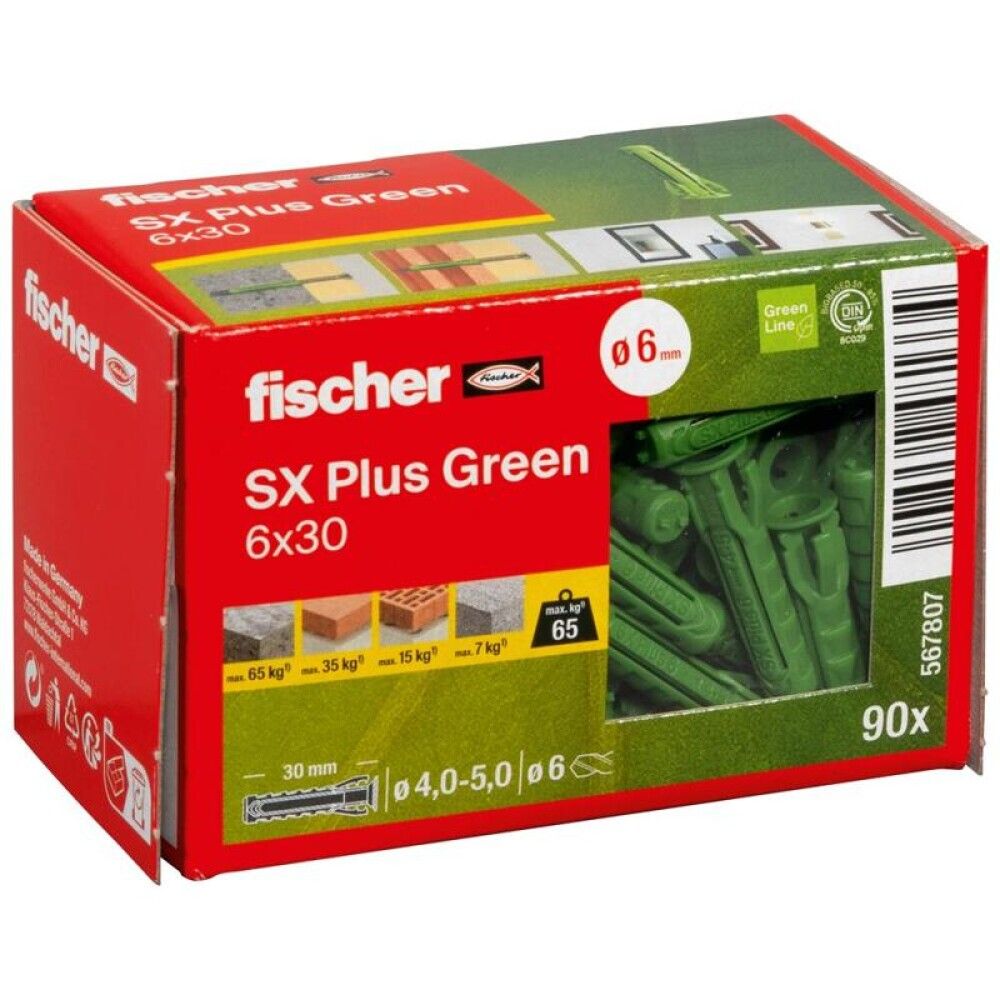 UNIVERSALPLUGG FISCHER SX PLUSS GRØNN 3X60MM 90STK