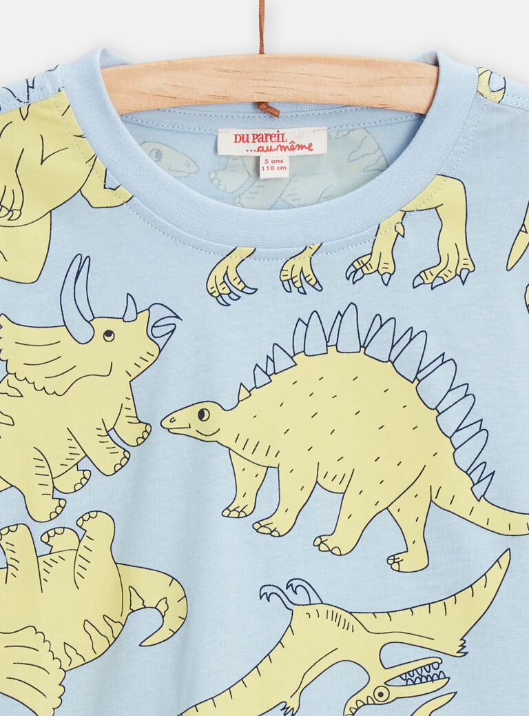 T-shirt bleu ciel animation dinosaure pour garçon