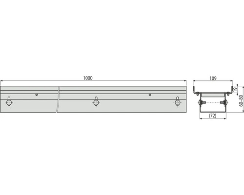 Alcadrain afvoergoot voor gevel- en terrasafwatering, roestvrij staal, verstelbaar, 1000 mm x 109 mm x 60 mm