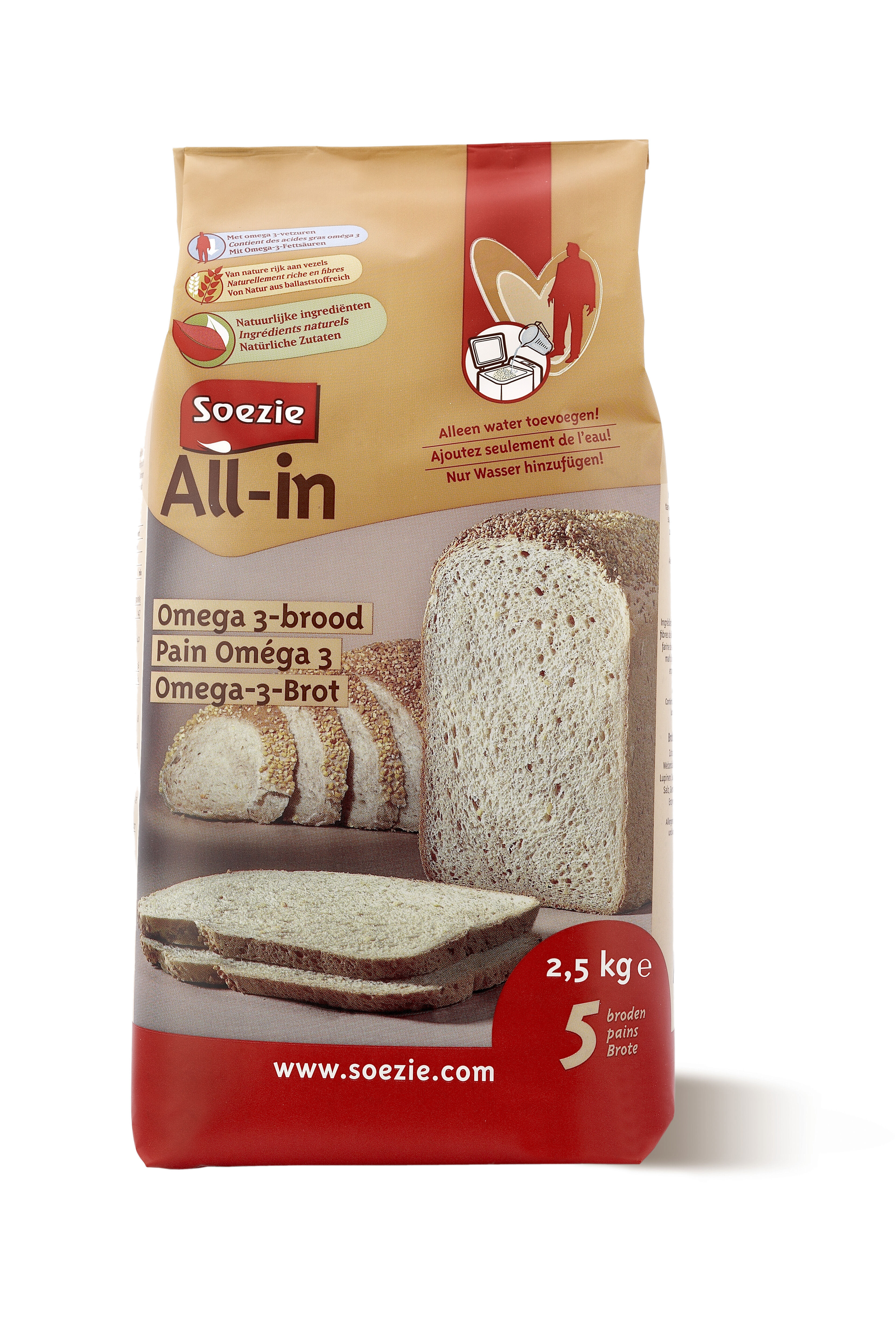 Soezie All-in-mix Omega 3 brood - Broodmeel - 2.5 Kilogram