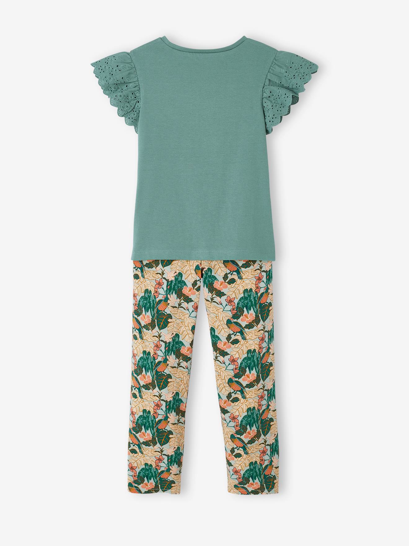 Conjunto de camiseta com nó e calça fluida estampada, para meninas, na cor amarela lisa tamanho médio.