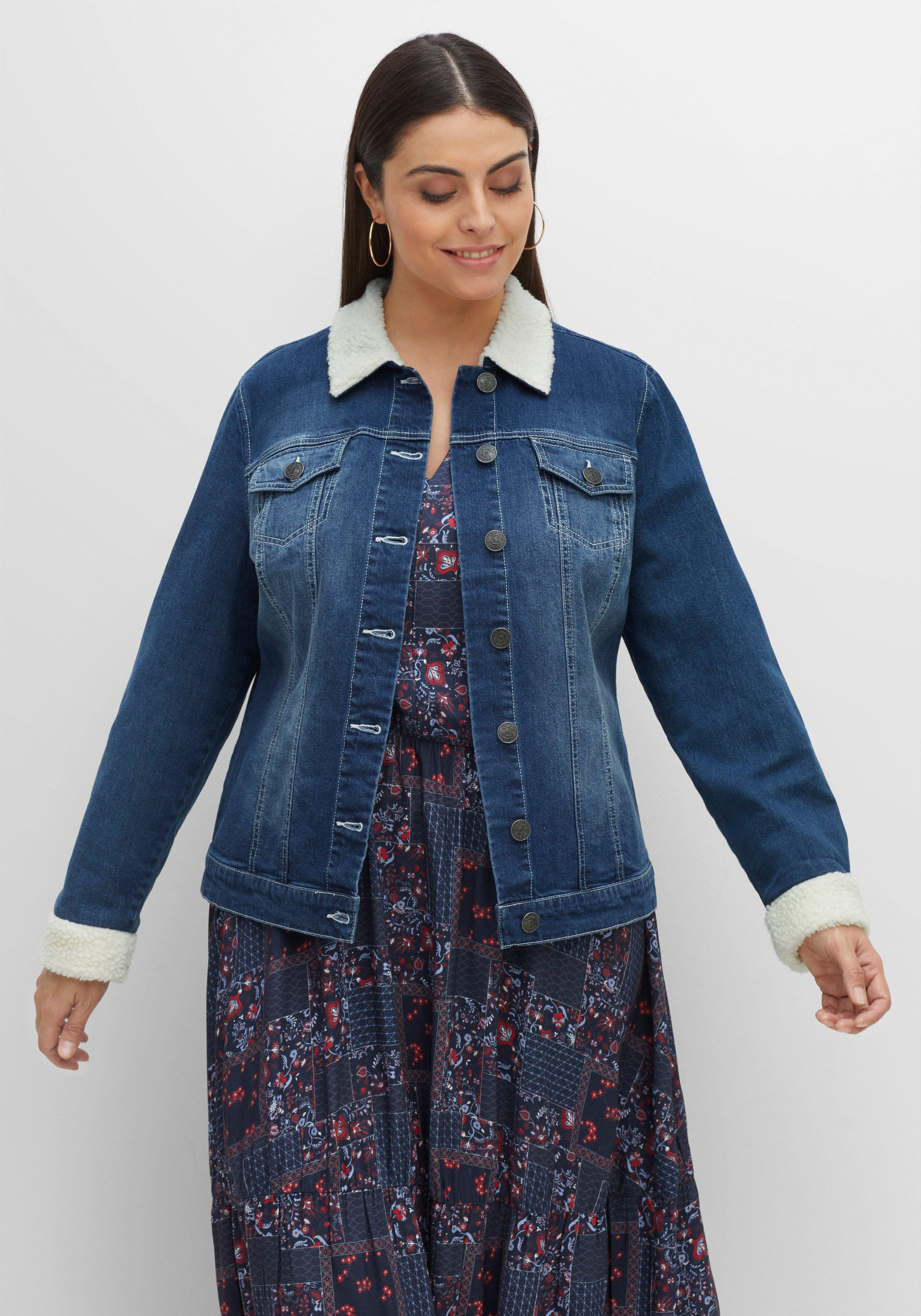 Jeansjacke mit Fellimitat an Kragen und Ärmeln