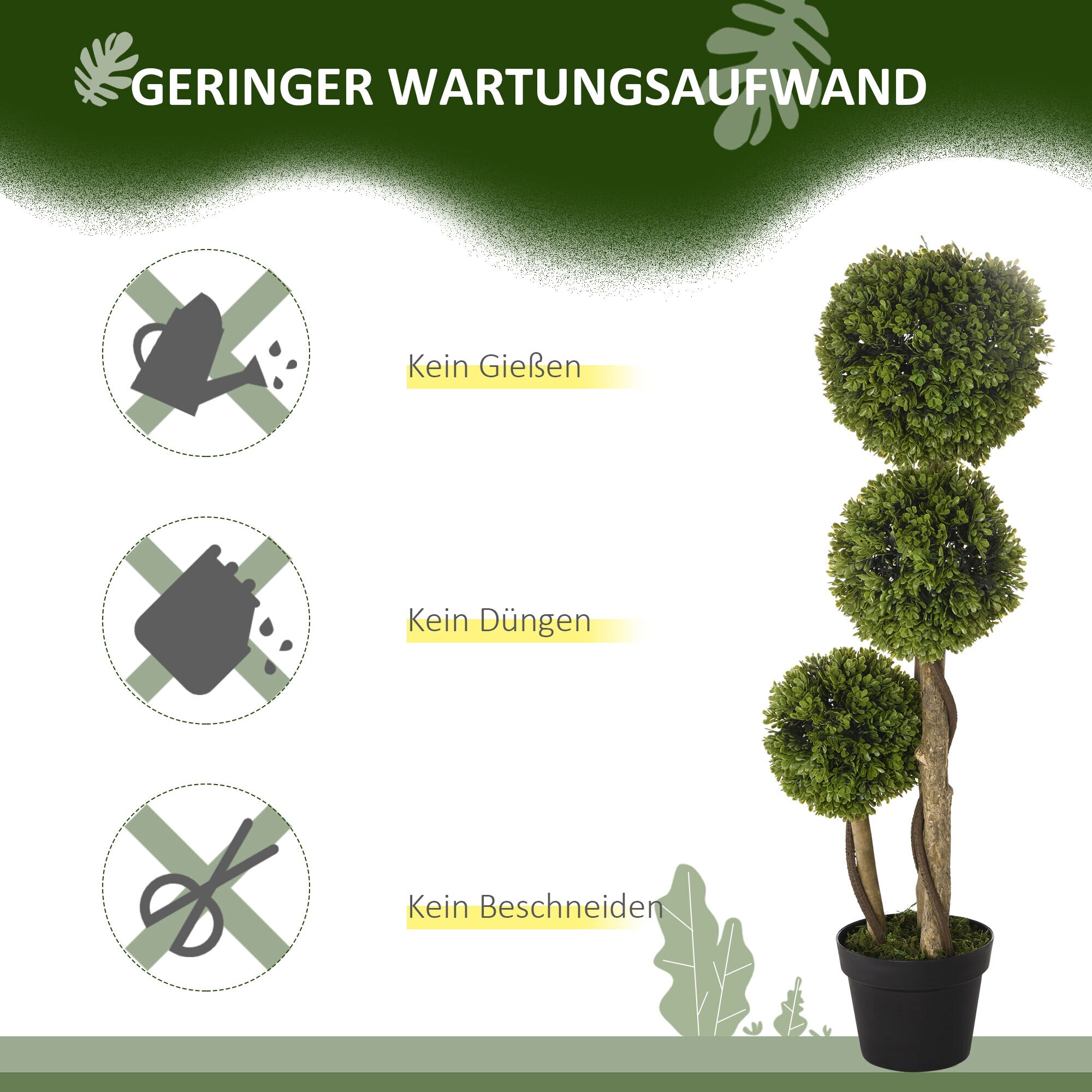 HOMCOM Kunstpflanze mit Kunstgras grün 17L x 17B x 90H cm