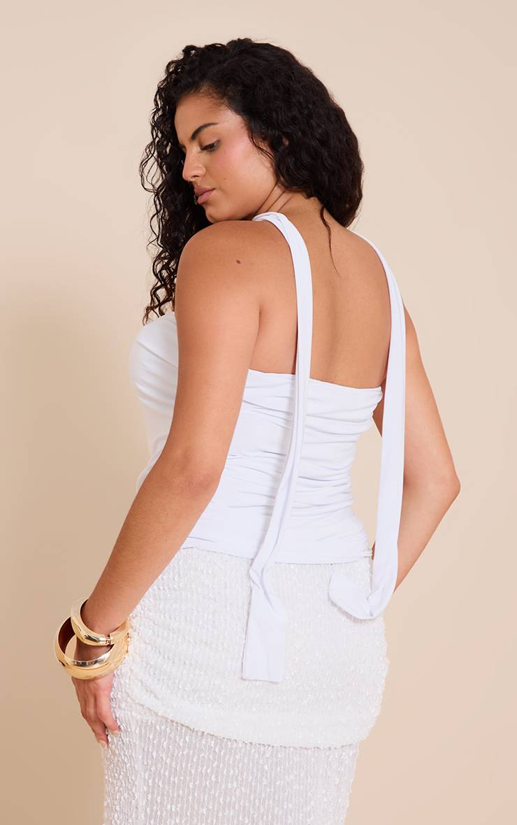 Blanc Top Grande Taille En Jersey Double Couche À Col Foulard Et Bandeau