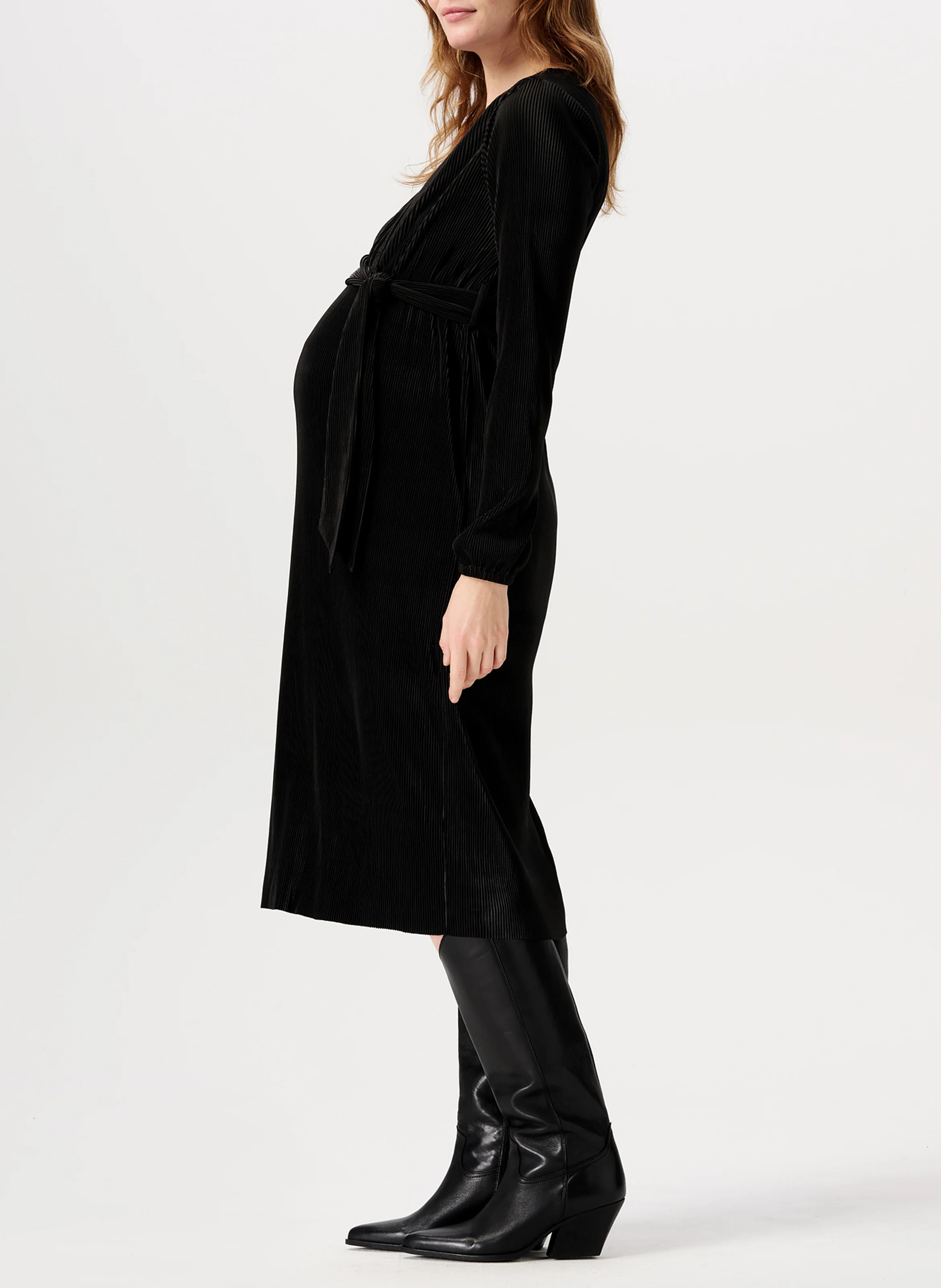 HABRA - Robe midi de grossesse plissée| Noir