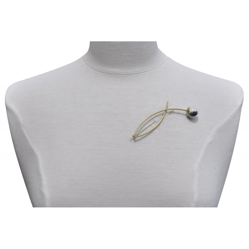 Broche Double Tiges Laiton Bulle Pâte de Verre