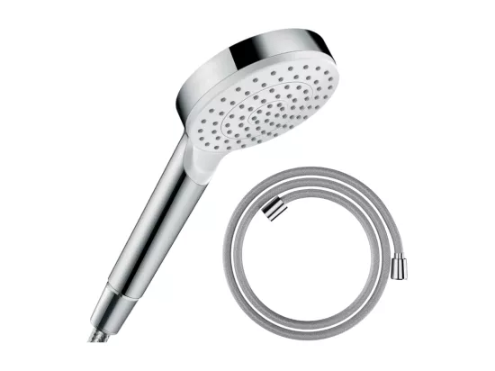 Pommeau de douche HANSGROHE Crometta EcoSmart blanc/chromé + flexible de douche HANSGROHE Designflex 160 cm chromé