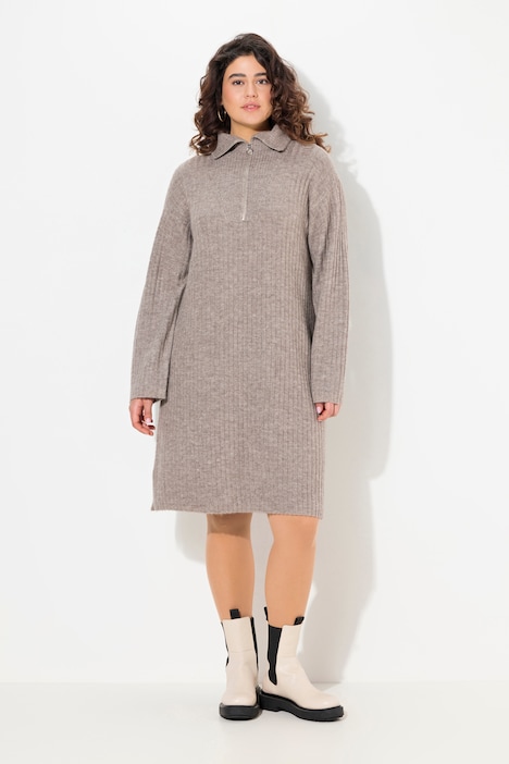 Strickkleid, A-Linie, Rippstrick, Troyerkragen, Langarm