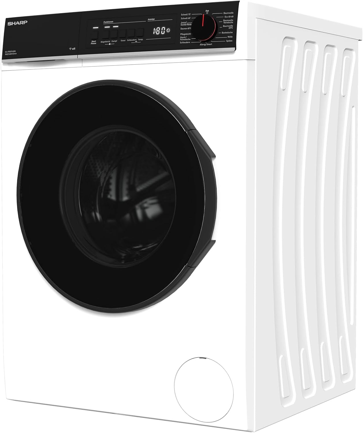 SHARP ES-PRO914WA-DE Waschmaschine Frontlader, 9kg, 1400U/min, Smarte Bedienung durch Veezy App, Dampffunktion, Inverter, 15 Programme, AquaStop, Weiß