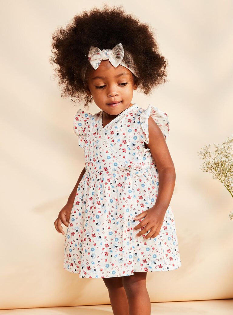 Robe cache-coeur écrue à fleurs et bloomer