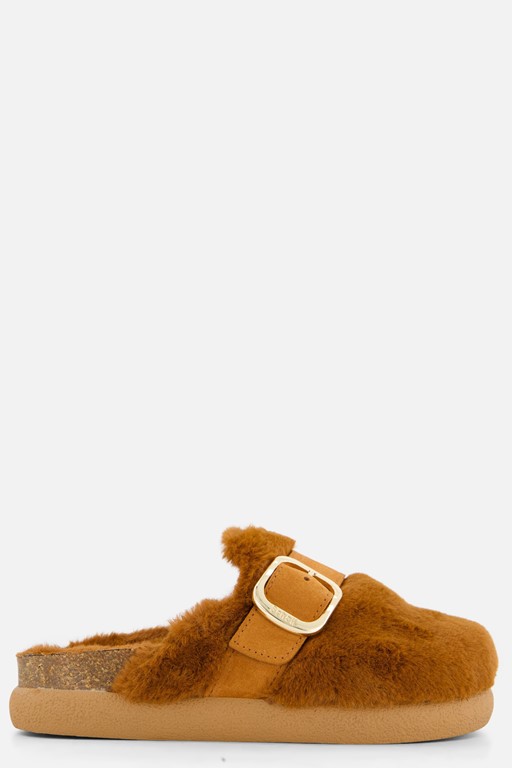 Scholl Pantoffels cognac Imitatiebont