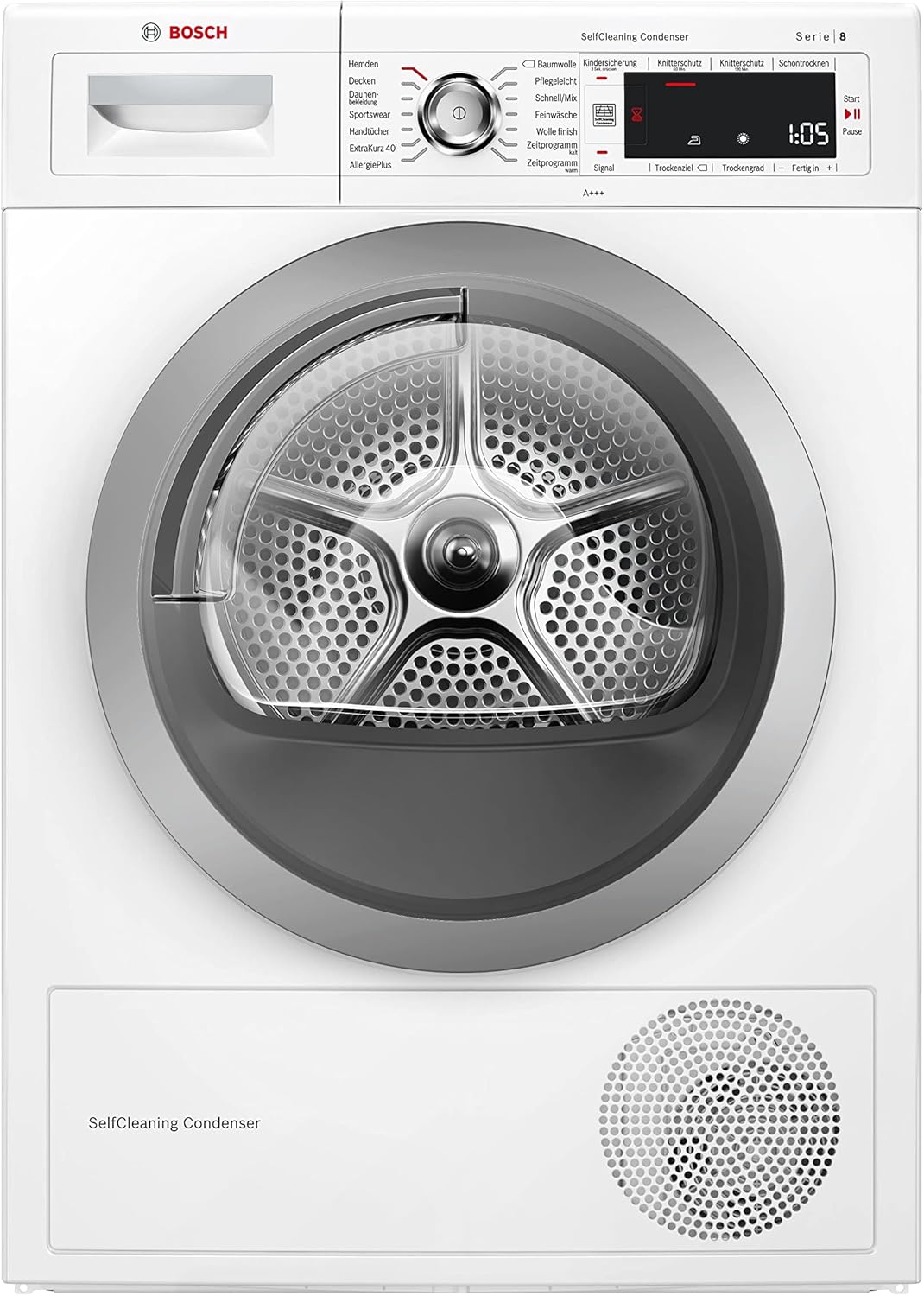 Wärmepumpentrockner für 8 kg Wäsche, Serie 8, 176 kWh pro Jahr, Auto Dry, Anti Vibration-Design, Comfort Control, Sensitive Drying-System, Allergie Plus, Weiß, WTW875W0