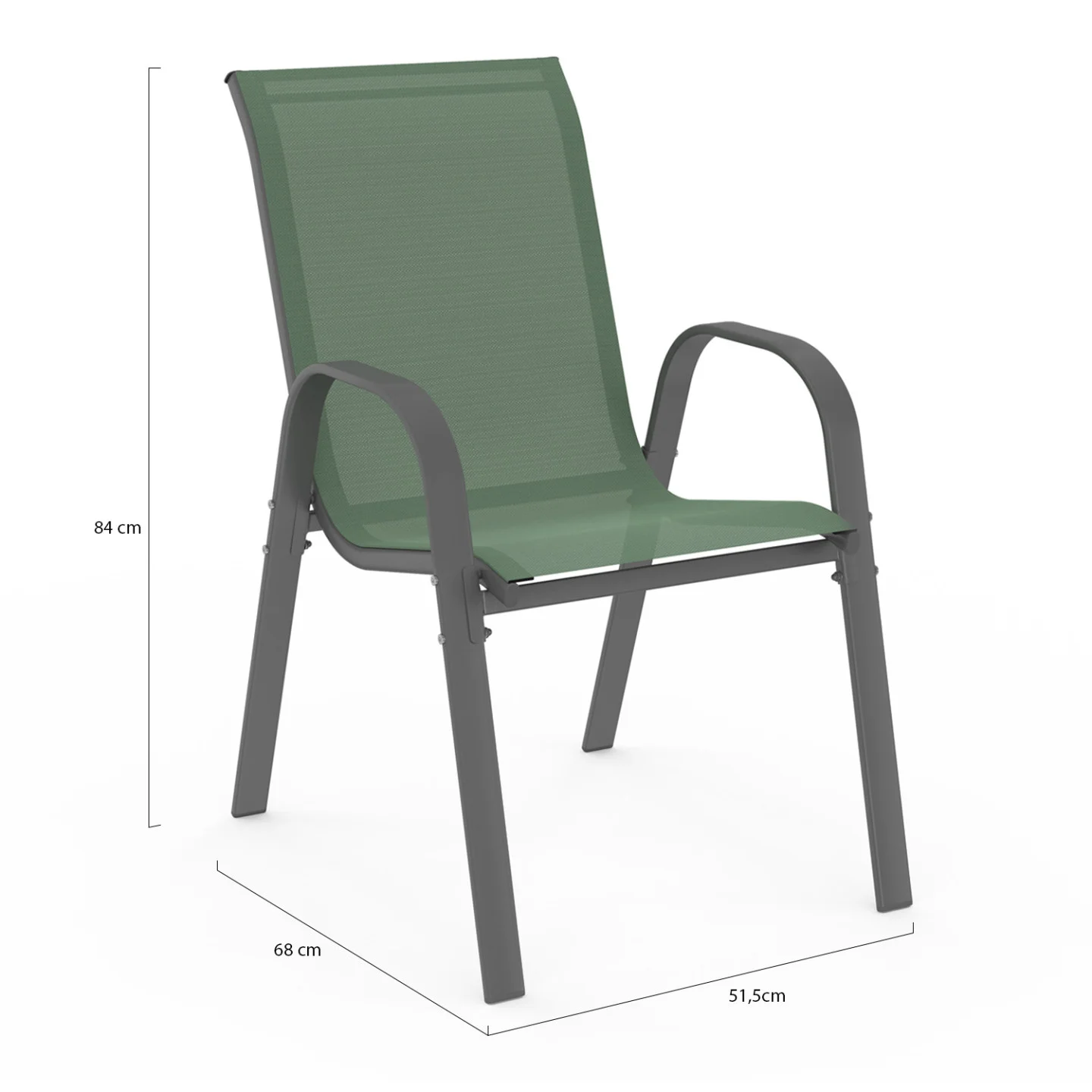 Lot de 6 chaises de jardin LYMA métal et textilène empilables vert olive