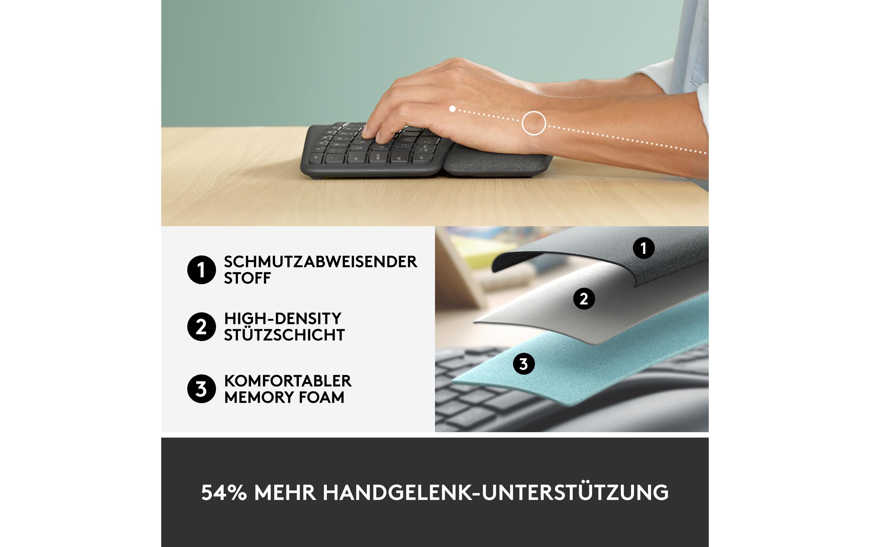Tastatur K860 for Business<br>Ergonomische und kabellose Tastatur mit Logi Bolt Empfänger