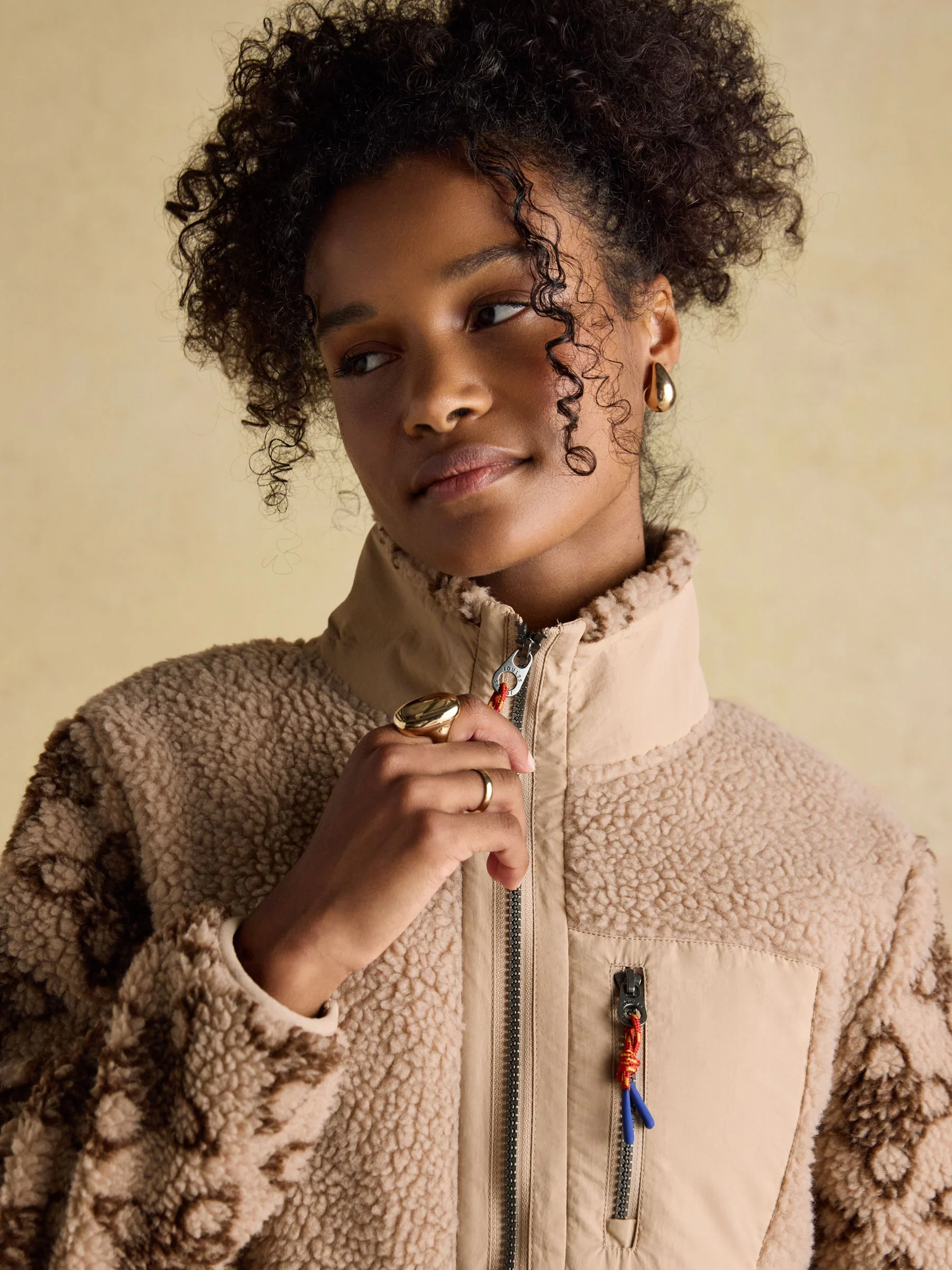 Neutrale iconenprint - Joules Lottie borg fleece met ritssluiting