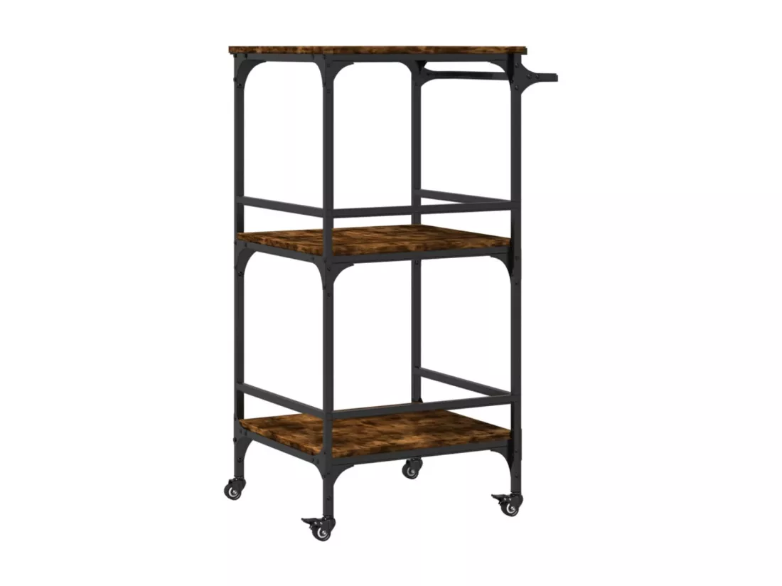 Chariot de cuisine chêne fumé 60,5x50x105 cm bois d'ingénierie